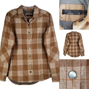 Prana Womens Flannel Brown Tan Shirt Shacket